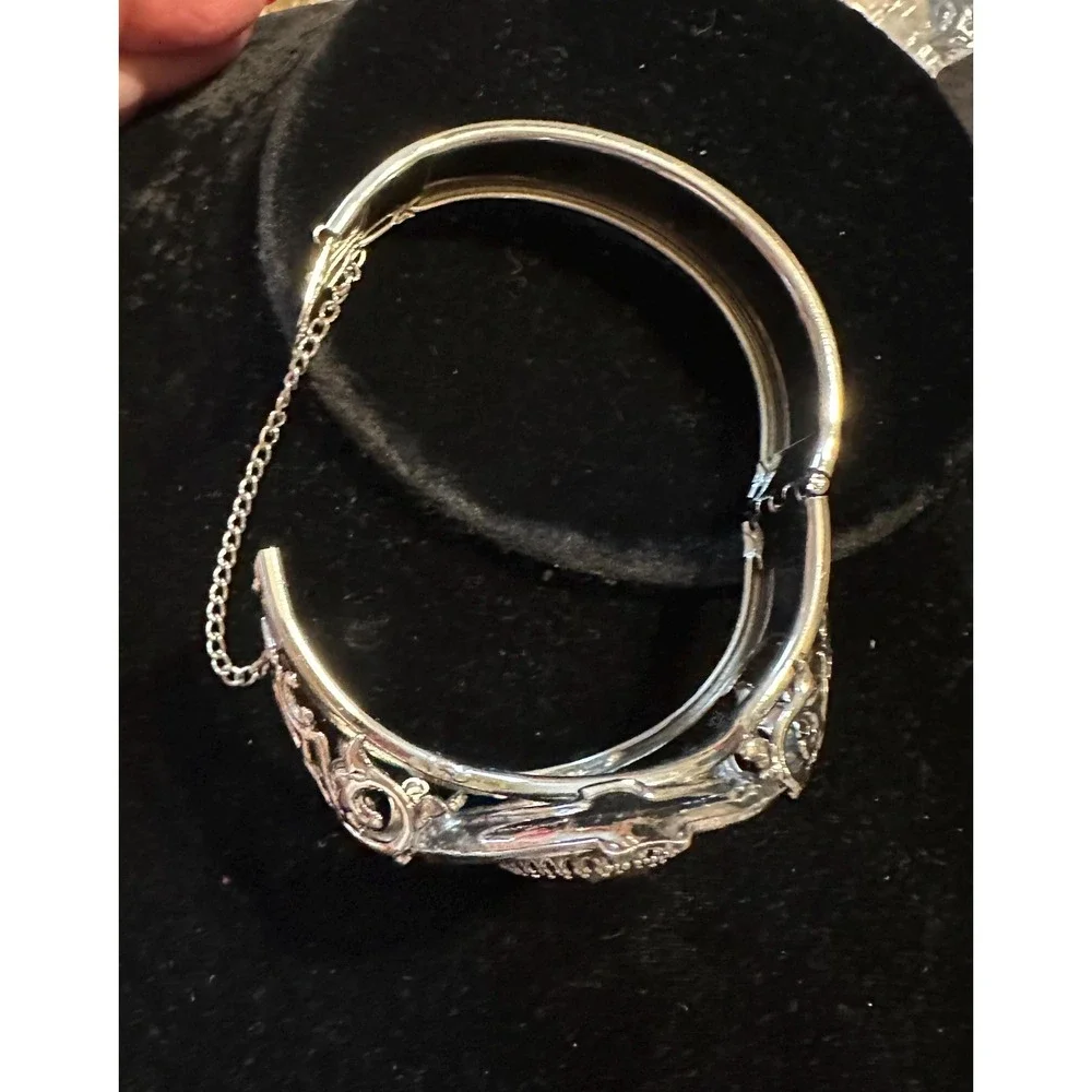 Whiting & Davis Victorian Style Bracelet Silver w/ Purple Glass Stone